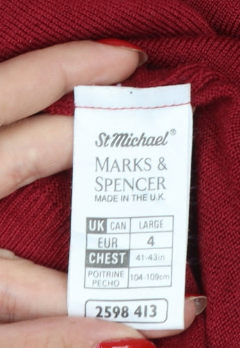 Marks and Spencer Men Red L Lambswool Crew Neck Pullover Jumper Vintage