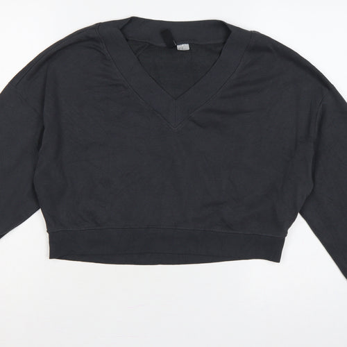 H&M Divided Women Black XS Cropped V-Neck Balloon Sleeve Sweatshirt