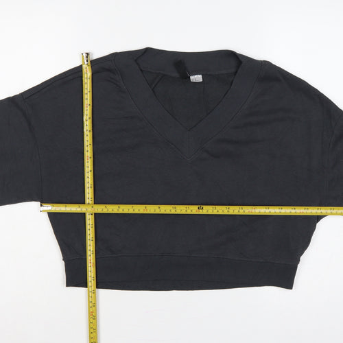 H&M Divided Women Black XS Cropped V-Neck Balloon Sleeve Sweatshirt