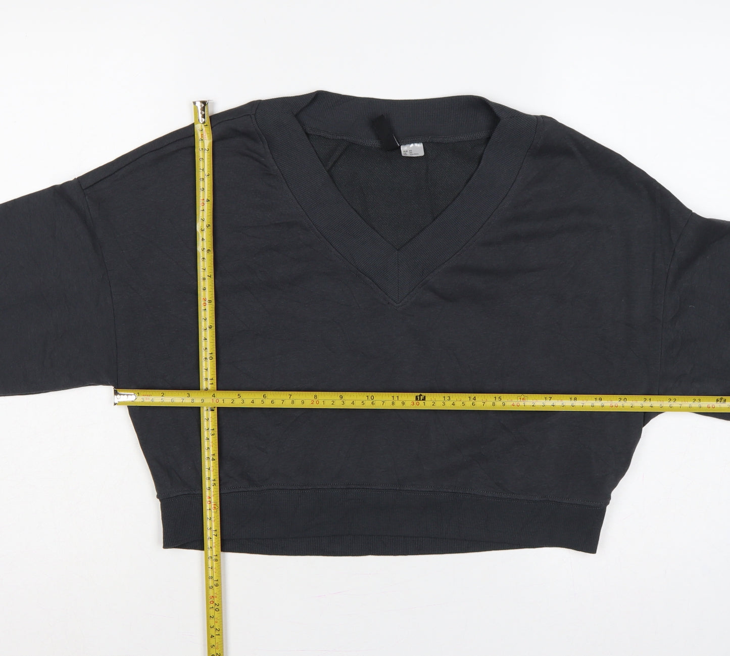H&M Divided Women Black XS Cropped V-Neck Balloon Sleeve Sweatshirt
