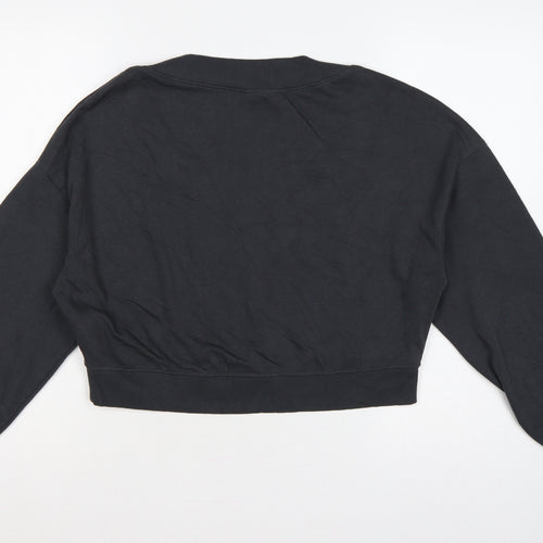 H&M Divided Women Black XS Cropped V-Neck Balloon Sleeve Sweatshirt