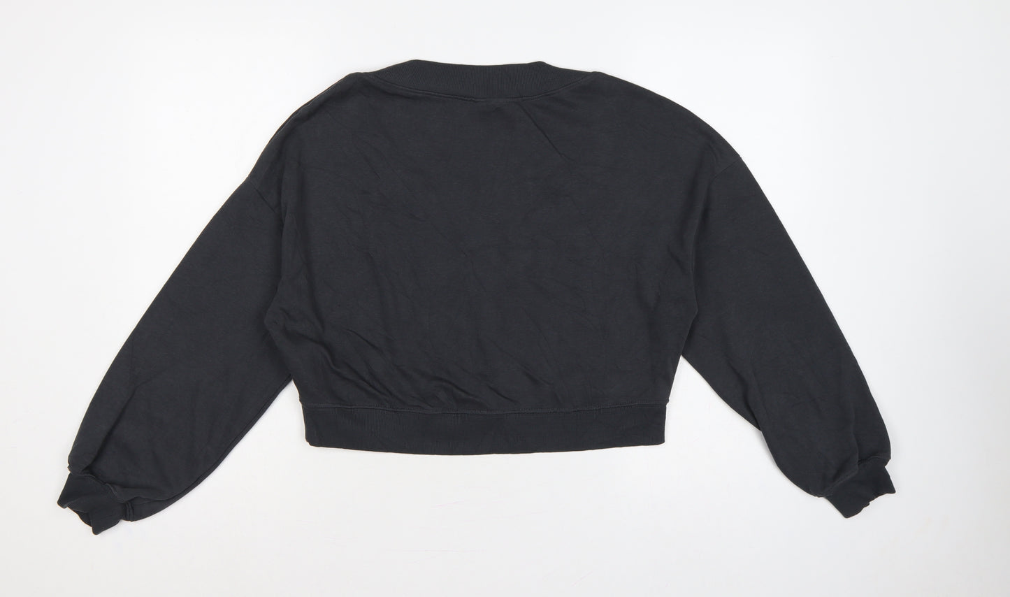 H&M Divided Women Black XS Cropped V-Neck Balloon Sleeve Sweatshirt