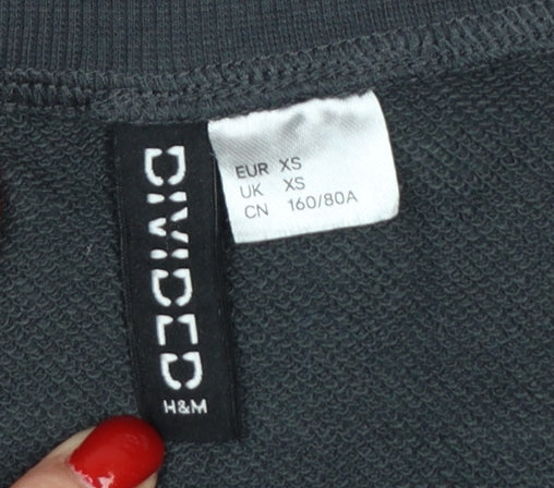 H&M Divided Women Black XS Cropped V-Neck Balloon Sleeve Sweatshirt
