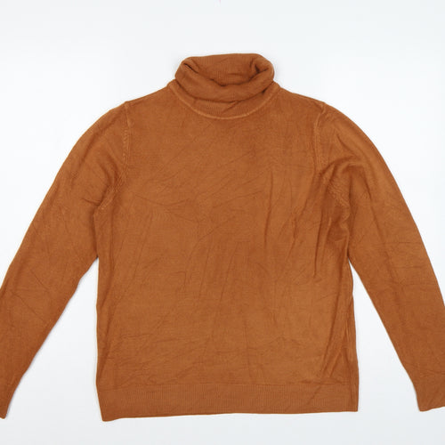 M&S Women Brown UK 14 Roll Neck Acrylic Knit Pullover Jumper