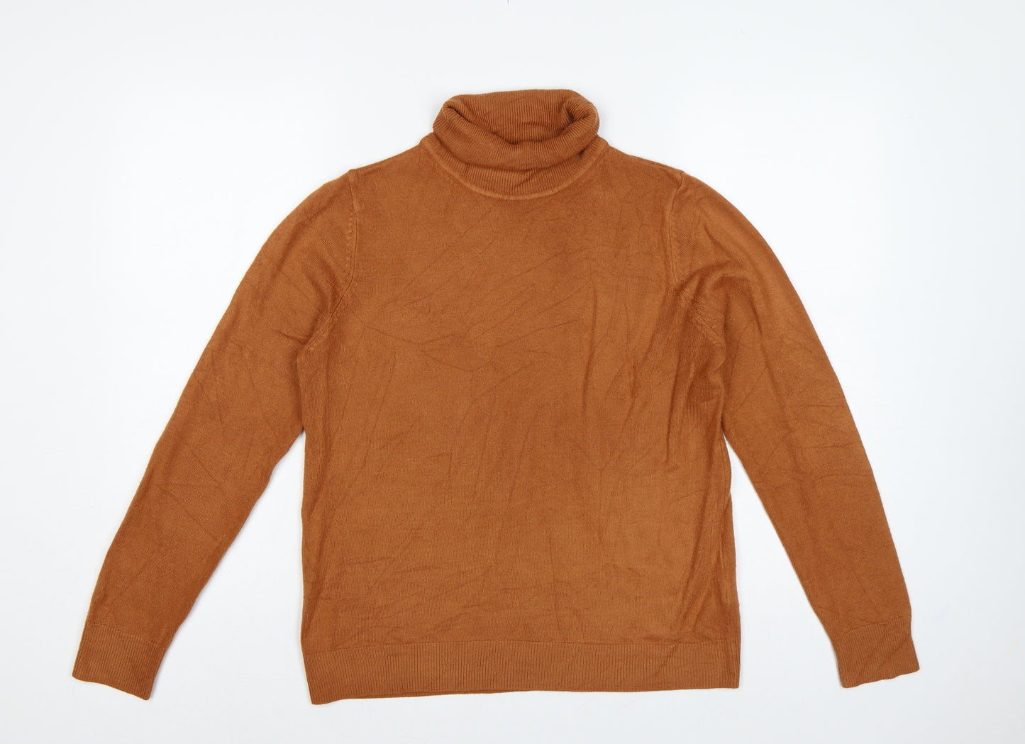 M&S Women Brown UK 14 Roll Neck Acrylic Knit Pullover Jumper