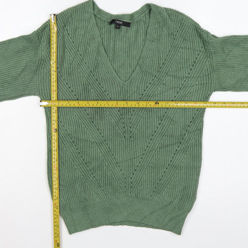 Next Women Green XS V-Neck Balloon Sleeve Knitted Pullover Jumper
