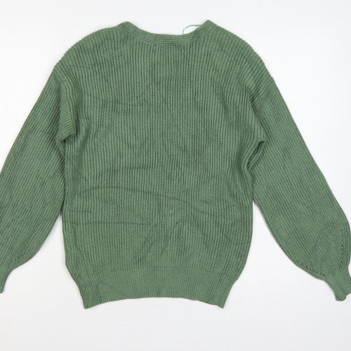 Next Women Green XS V-Neck Balloon Sleeve Knitted Pullover Jumper