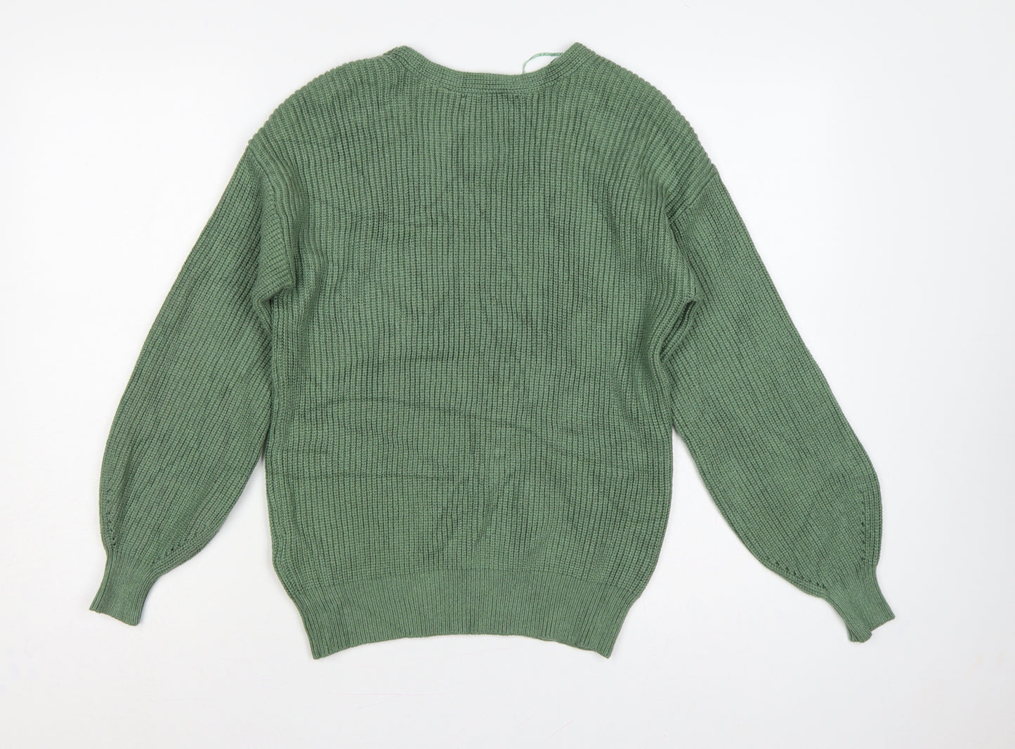 Next Women Green XS V-Neck Balloon Sleeve Knitted Pullover Jumper