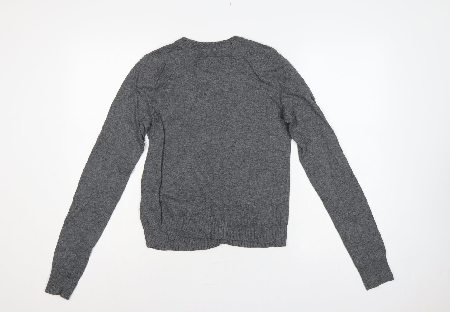 Hollister Women Grey M Button Cardigan Bow Logo Cotton Knit
