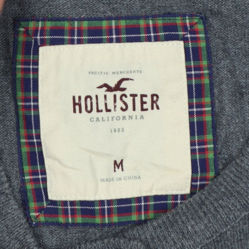 Hollister Women Grey M Button Cardigan Bow Logo Cotton Knit