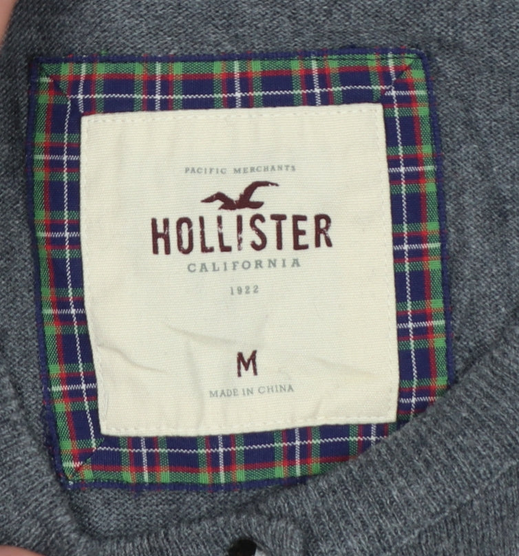 Hollister Women Grey M Button Cardigan Bow Logo Cotton Knit