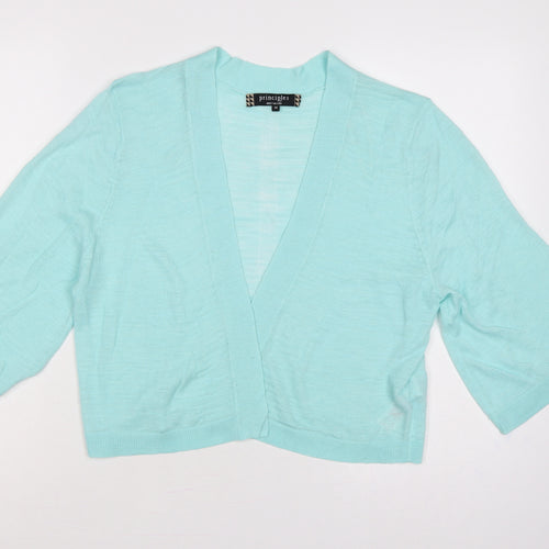 Principles Women Blue Size 14 Open Knit 3/4 Sleeve Cardigan