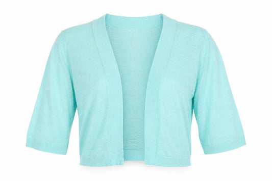 Front view of Principles Women Blue, size 14, Open Knit 3/4 Sleeve Cardigan