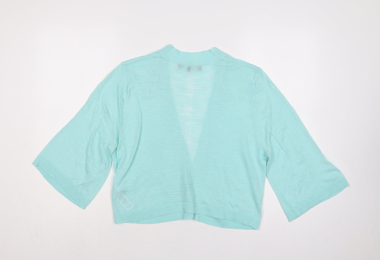 Principles Women Blue Size 14 Open Knit 3/4 Sleeve Cardigan