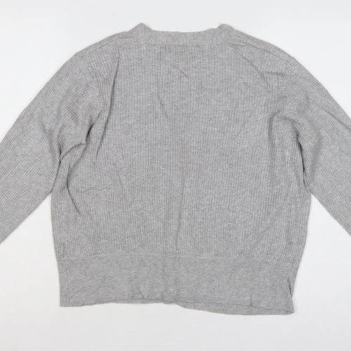 Marks and Spencer Women Grey Size 12 Rib Knit V-Neck Cardigan