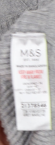 Marks and Spencer Women Grey Size 12 Rib Knit V-Neck Cardigan