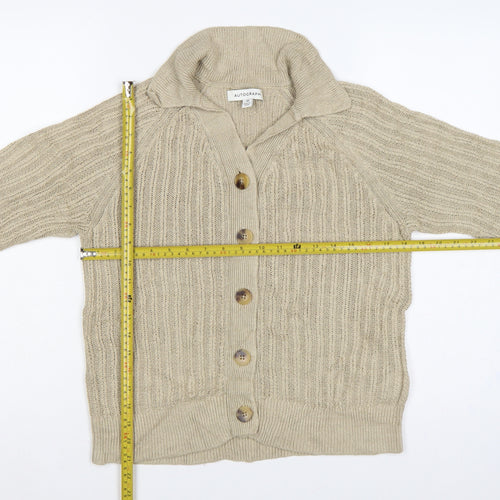 M&S Autograph Women Beige Size 14 Linen Cable Knit Roll Neck Cardigan