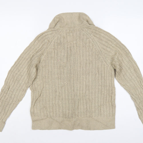 M&S Autograph Women Beige Size 14 Linen Cable Knit Roll Neck Cardigan