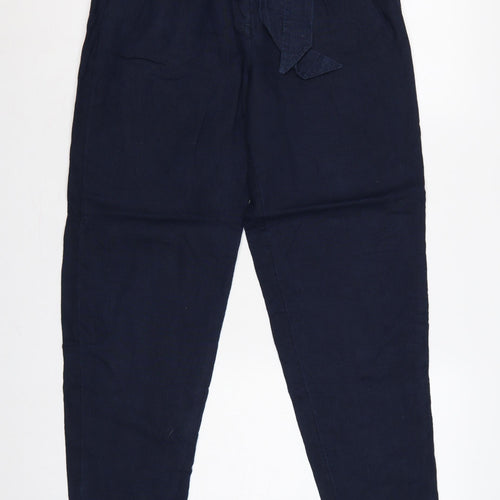 M&S Collection Women Blue UK 10 Linen Paperbag Tapered Trousers