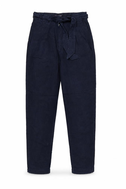 M&S Collection Women Blue UK 10 Linen Paperbag Tapered Trousers