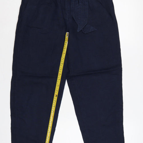 M&S Collection Women Blue UK 10 Linen Paperbag Tapered Trousers