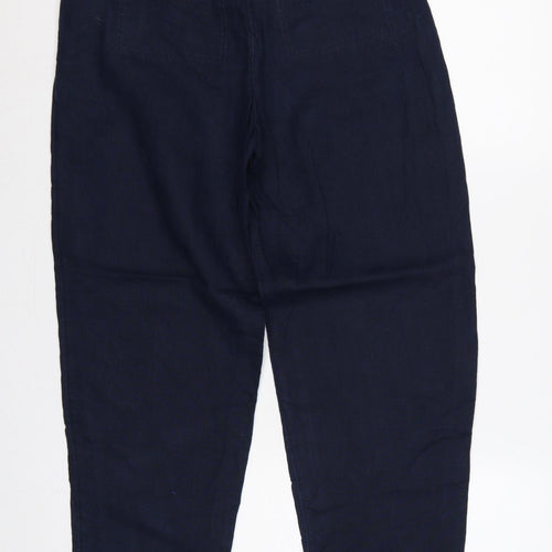 M&S Collection Women Blue UK 10 Linen Paperbag Tapered Trousers