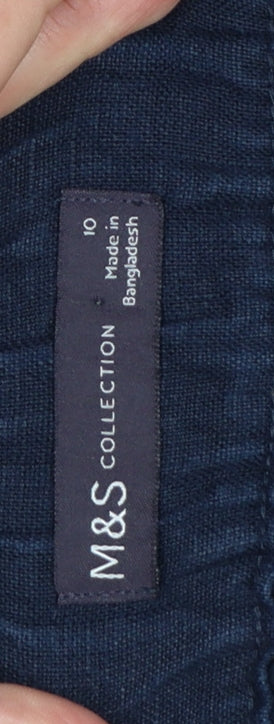 M&S Collection Women Blue UK 10 Linen Paperbag Tapered Trousers