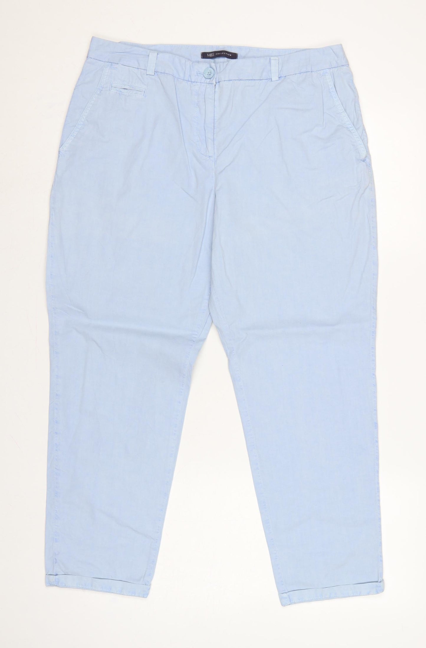 M&S Women’s Light Blue Size 14 Short Tapered Cotton Chino Trousers
