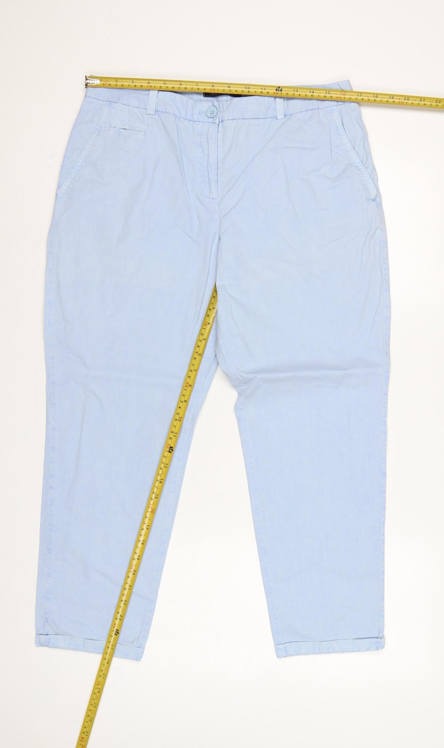 M&S Women’s Light Blue Size 14 Short Tapered Cotton Chino Trousers