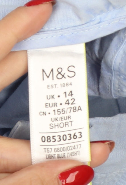 M&S Women’s Light Blue Size 14 Short Tapered Cotton Chino Trousers