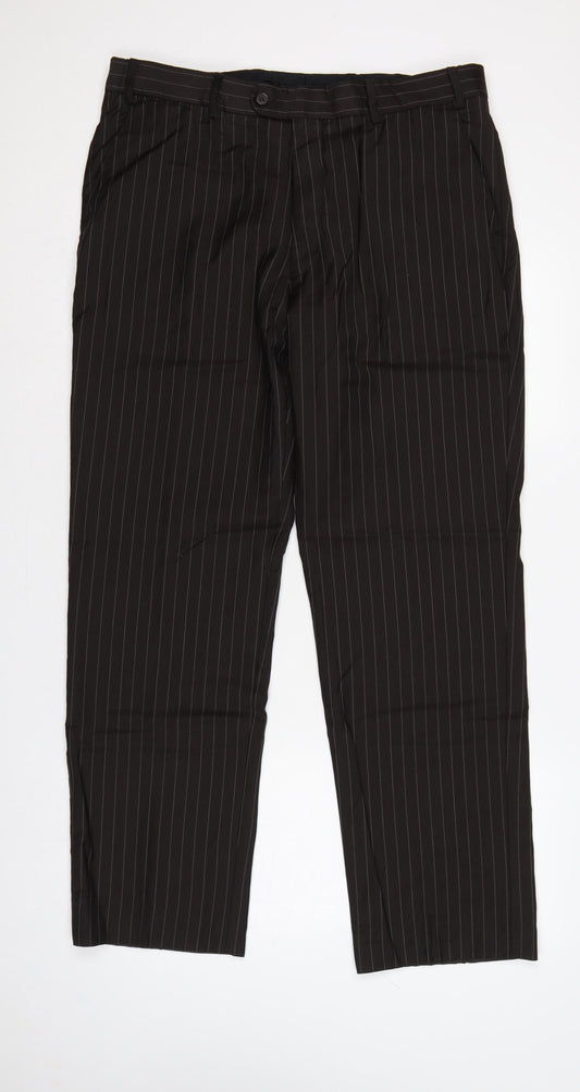 Jeff Banks Men’s Black Pinstripe Wool Pleated Dress Trousers 36 Regular