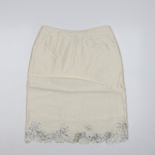 Albert Nipon Women Ivory UK 10 Straight Pencil Beaded Floral Skirt