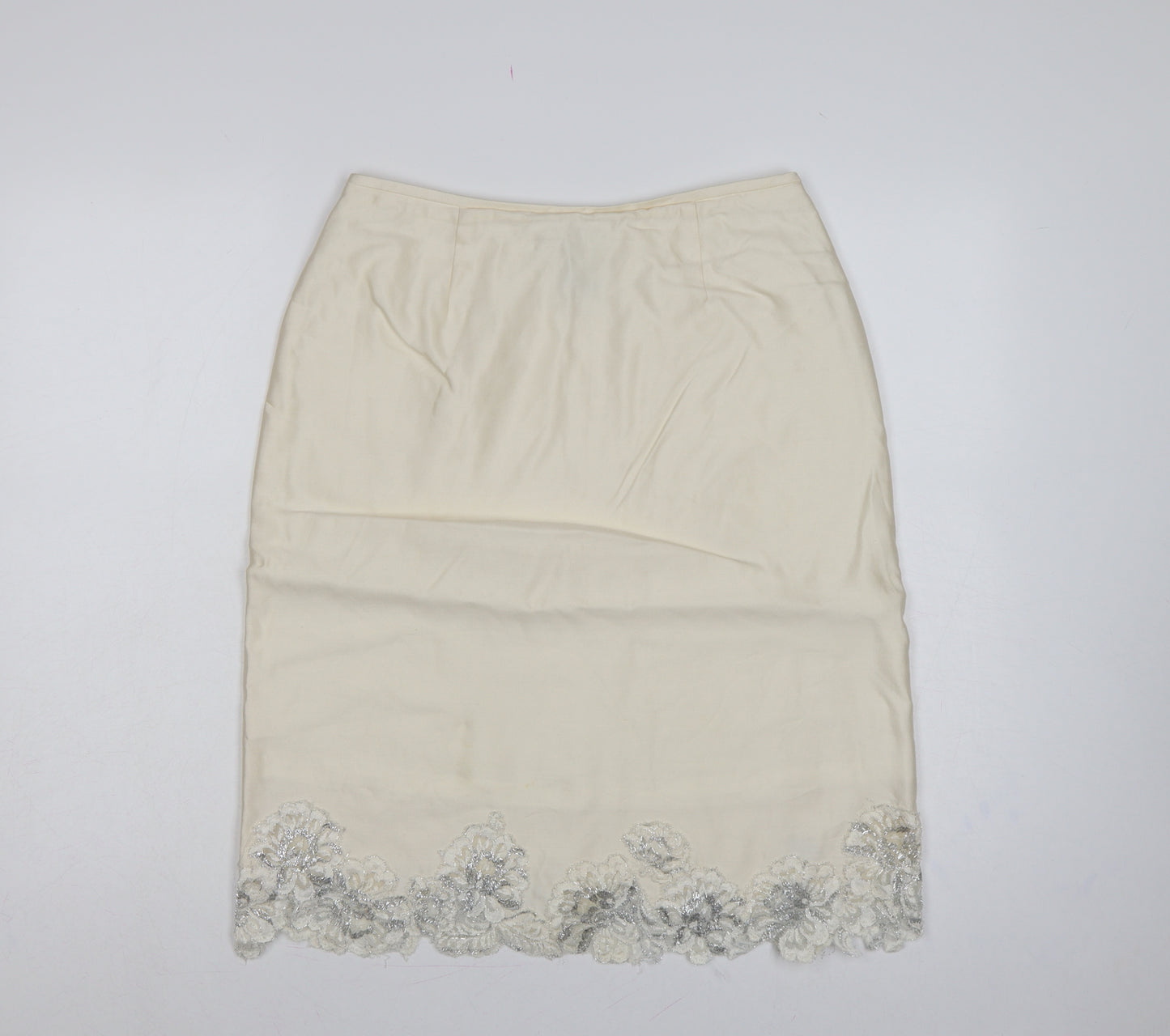 Albert Nipon Women Ivory UK 10 Straight Pencil Beaded Floral Skirt