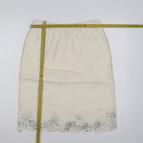 Albert Nipon Women Ivory UK 10 Straight Pencil Beaded Floral Skirt