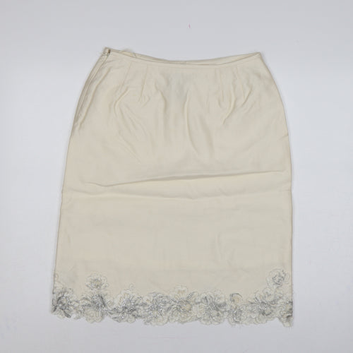 Albert Nipon Women Ivory UK 10 Straight Pencil Beaded Floral Skirt