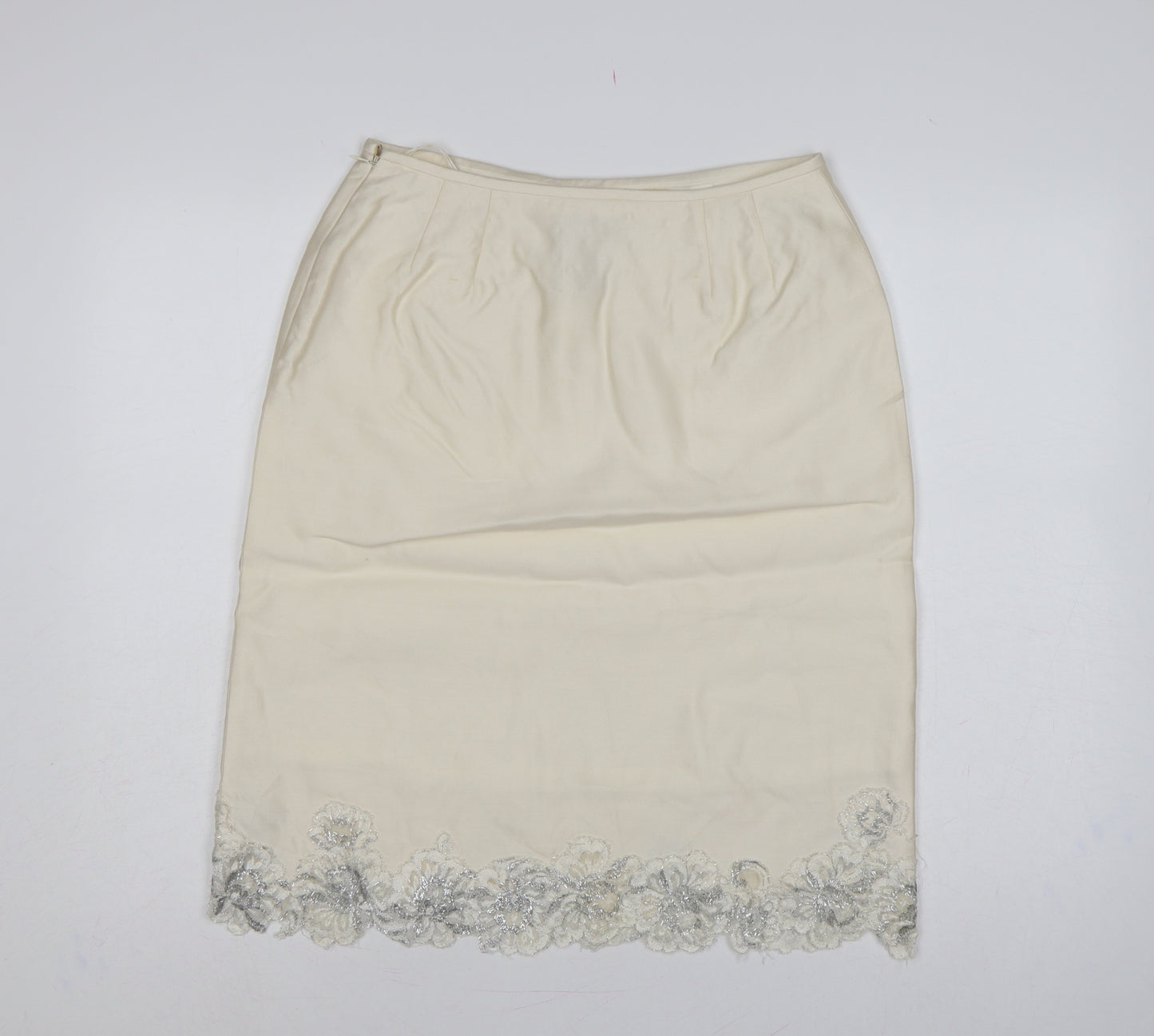 Albert Nipon Women Ivory UK 10 Straight Pencil Beaded Floral Skirt