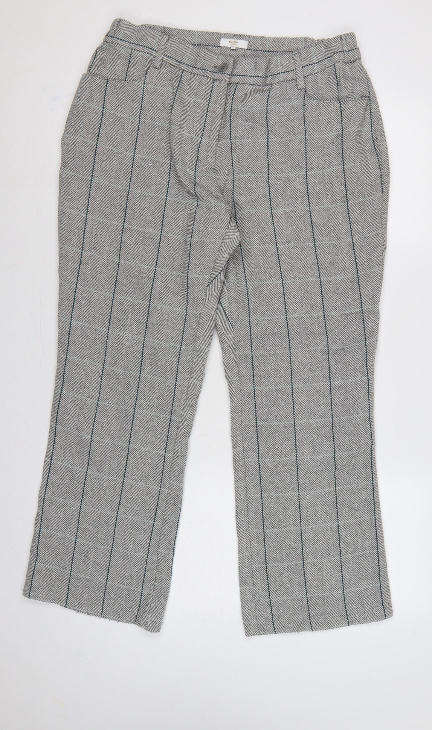 Cotton Traders Women’s Grey UK 14 Herringbone Stripe Straight Trousers