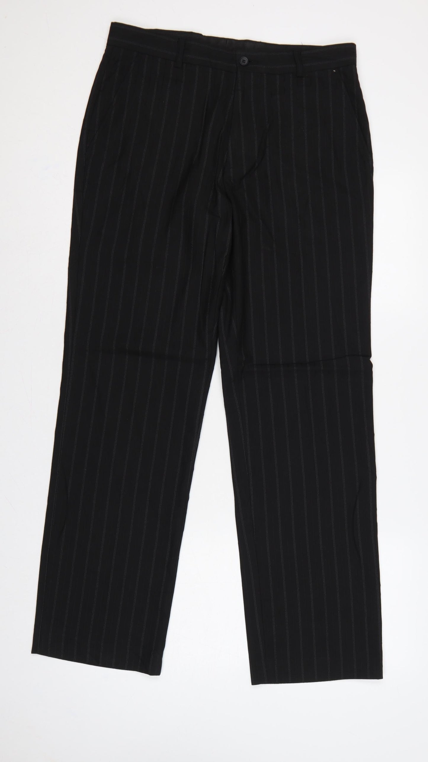 Burton Men Black Pinstripe Dress Trousers W32R Straight Formal