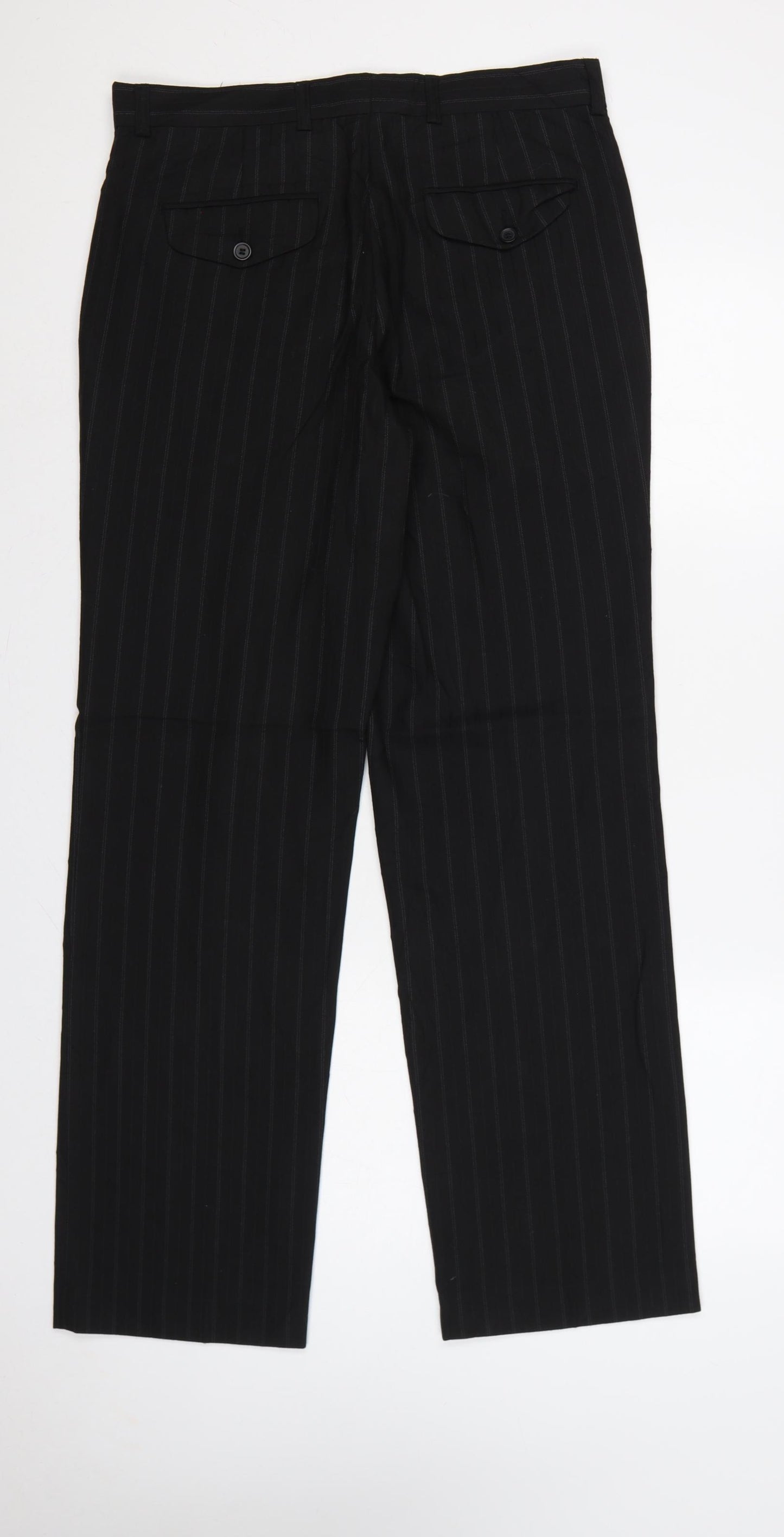 Burton Men Black Pinstripe Dress Trousers W32R Straight Formal