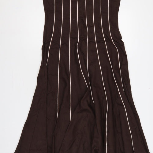Fenn Wright Manson Women Brown Linen Stripe Fit & Flare Long Dress UK 12