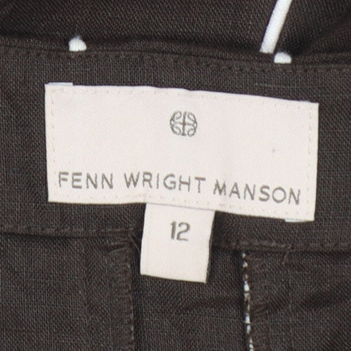 Fenn Wright Manson Women Brown Linen Stripe Fit & Flare Long Dress UK 12