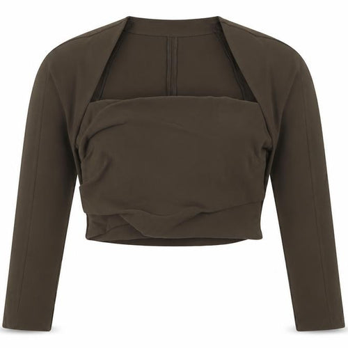 Zara Women Brown M Cropped Long Sleeve Draped Blouse