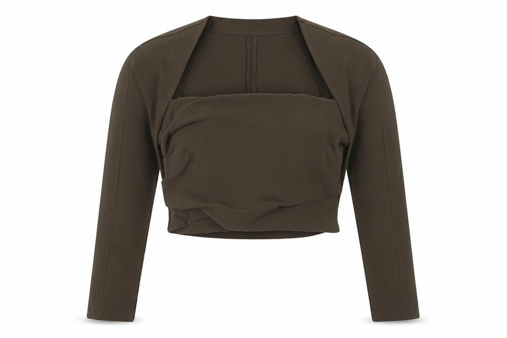 Zara Women Brown M Cropped Long Sleeve Draped Blouse