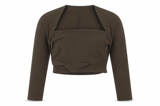 Zara Women Brown M Cropped Long Sleeve Draped Blouse