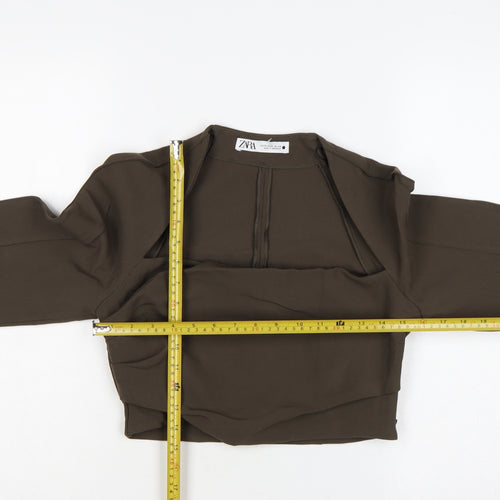 Zara Women Brown M Cropped Long Sleeve Draped Blouse