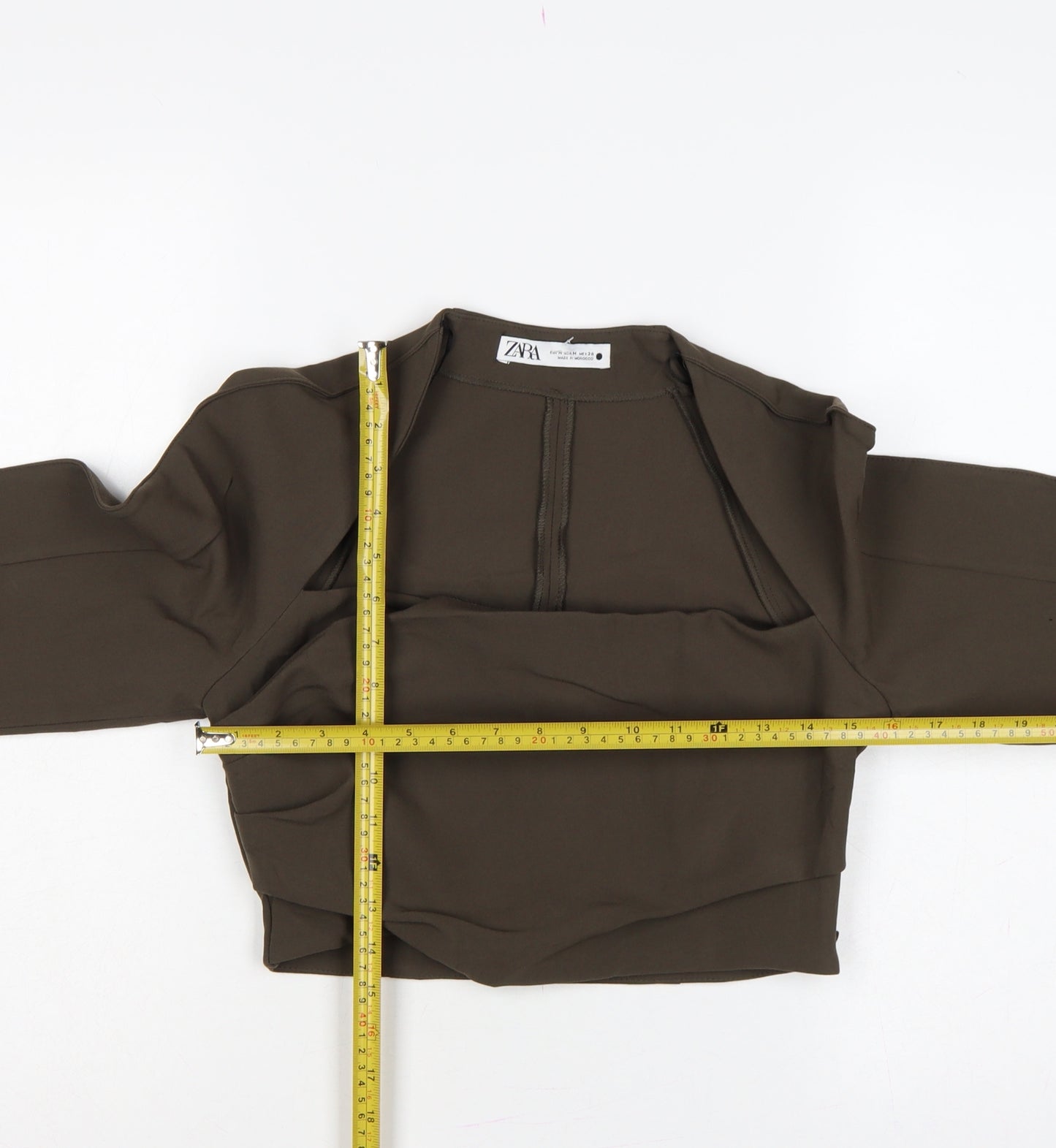 Zara Women Brown M Cropped Long Sleeve Draped Blouse