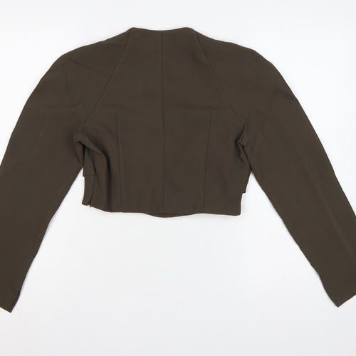 Zara Women Brown M Cropped Long Sleeve Draped Blouse