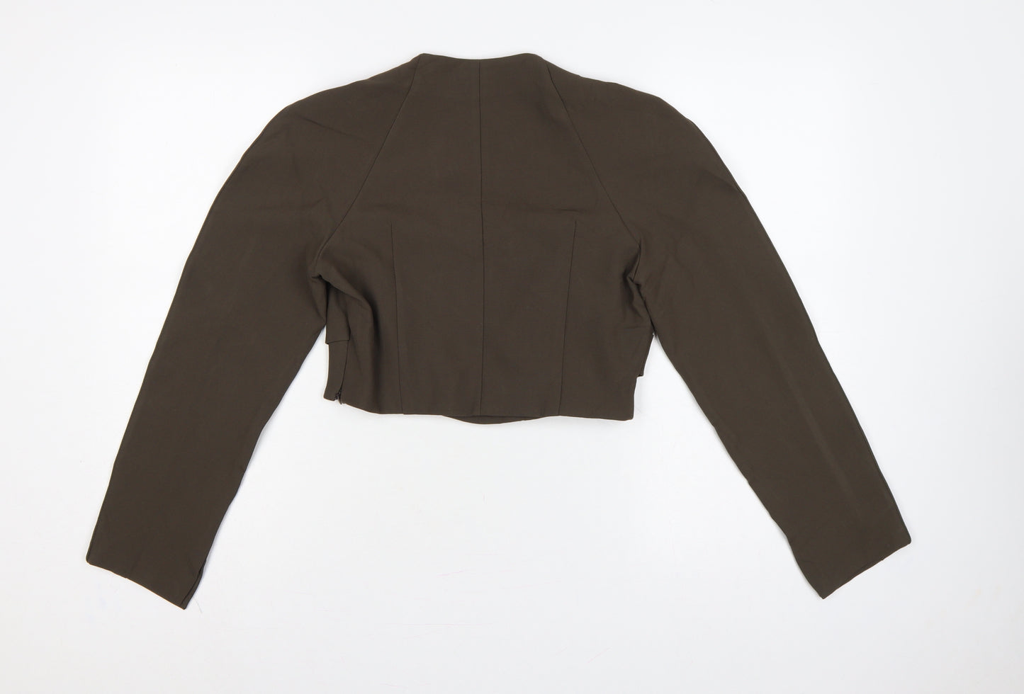 Zara Women Brown M Cropped Long Sleeve Draped Blouse