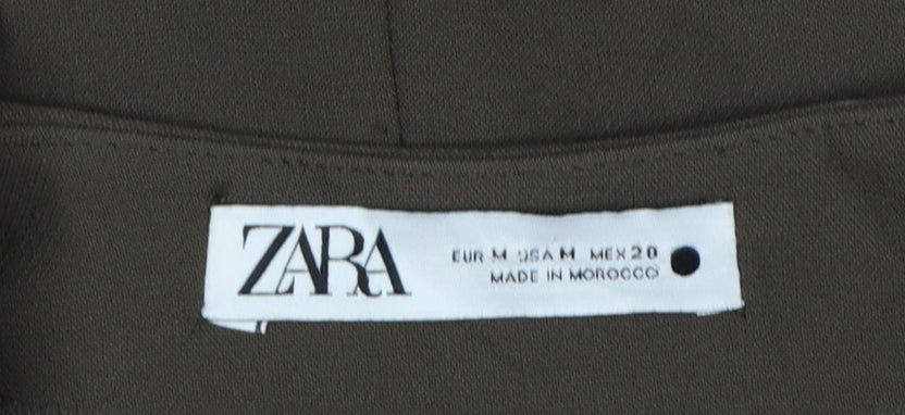 Zara Women Brown M Cropped Long Sleeve Draped Blouse