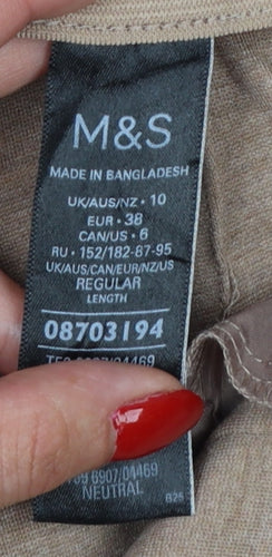 Marks and Spencer Women Beige Size 10 Regular Straight Knit Trousers